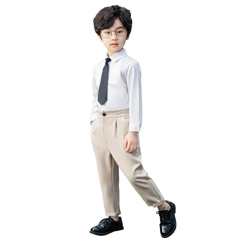 Kids Suit Pant Boys Formal Dress Long Sleeve Shirt Casual Pants