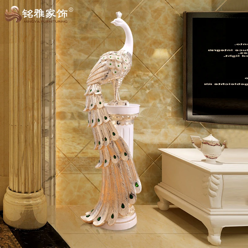 High quality home interior decoration bird sculpture resin life size gold peacock statues 2