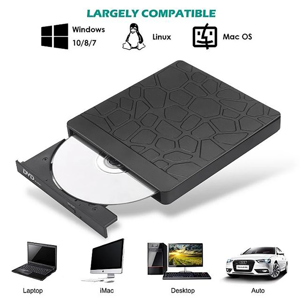 Lecteur CD DVD Externe, Graveur USB 3.0 et Type-C avec Lecteur de