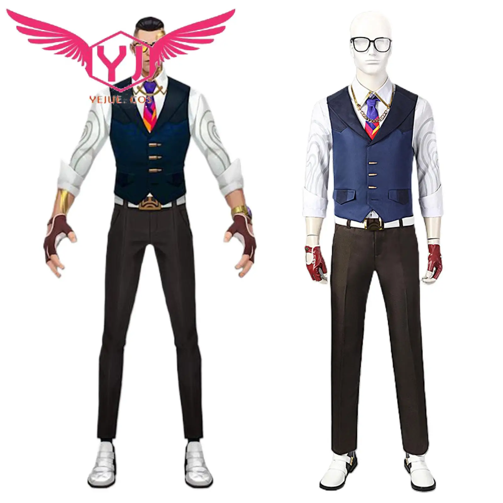 

Game Valorant Chamber Cosplay Costume Vest Pants Necktie Glove Male Female Outfits Halloween Carnival Suit