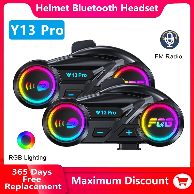 Y13 Pro Motorcycle Helmet Bluetooth Headset Intercom Distance 500M Chip V6.0 Stereo Fm Radio Mixing Music Sharing