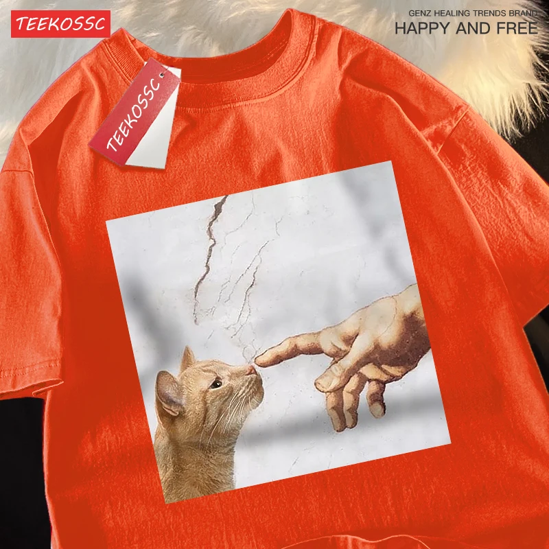 Point Your Finger At The Cat'S Nose Tshirt Men Women Oversized Breathable Tees Cotton Summer T-Shirts Casual Crewneck Clothing