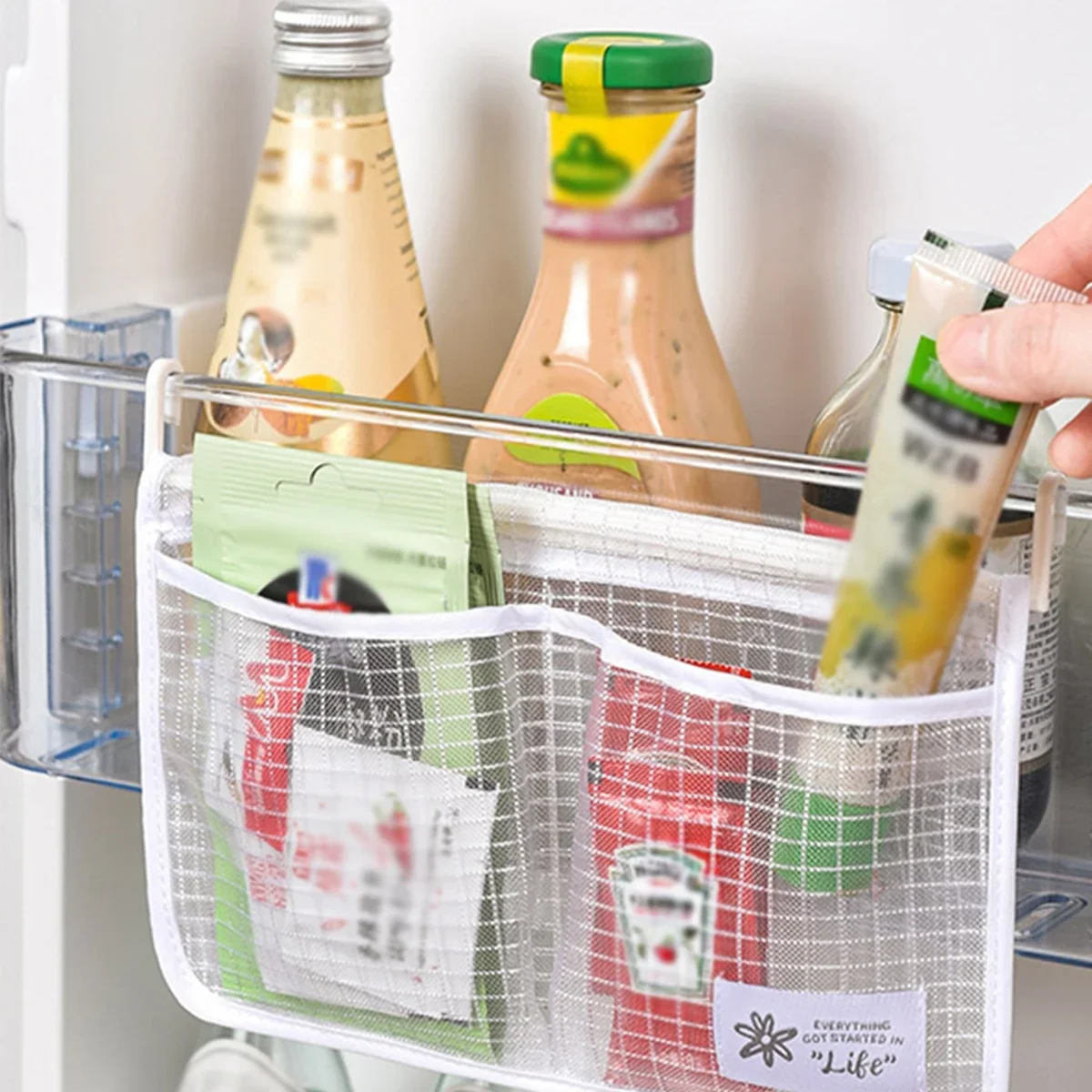 Refrigerator Storage Mesh Bag Double Compartment