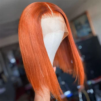 Vietnamese Straight Bob 100% Human Hair Ginger Orange Colored 13x4 Full Lace Frontal Double Drawn Bob Wigs Lace Front For Women