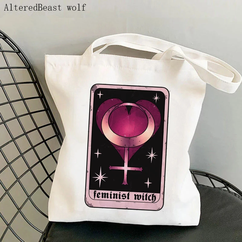 

Women's Shoulder Bag magic feminist witch Tarot card witchy Canvas Bag Harajuku Shopper Bag girl Shoulder handbag Lady Bag