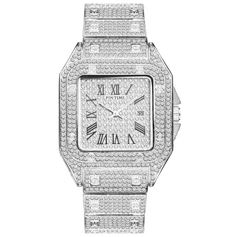 Iced Out Diamond Men's Luxury Gold Stainless Steel Watches High Quality Quartz Watch The Best Birthday Gift
