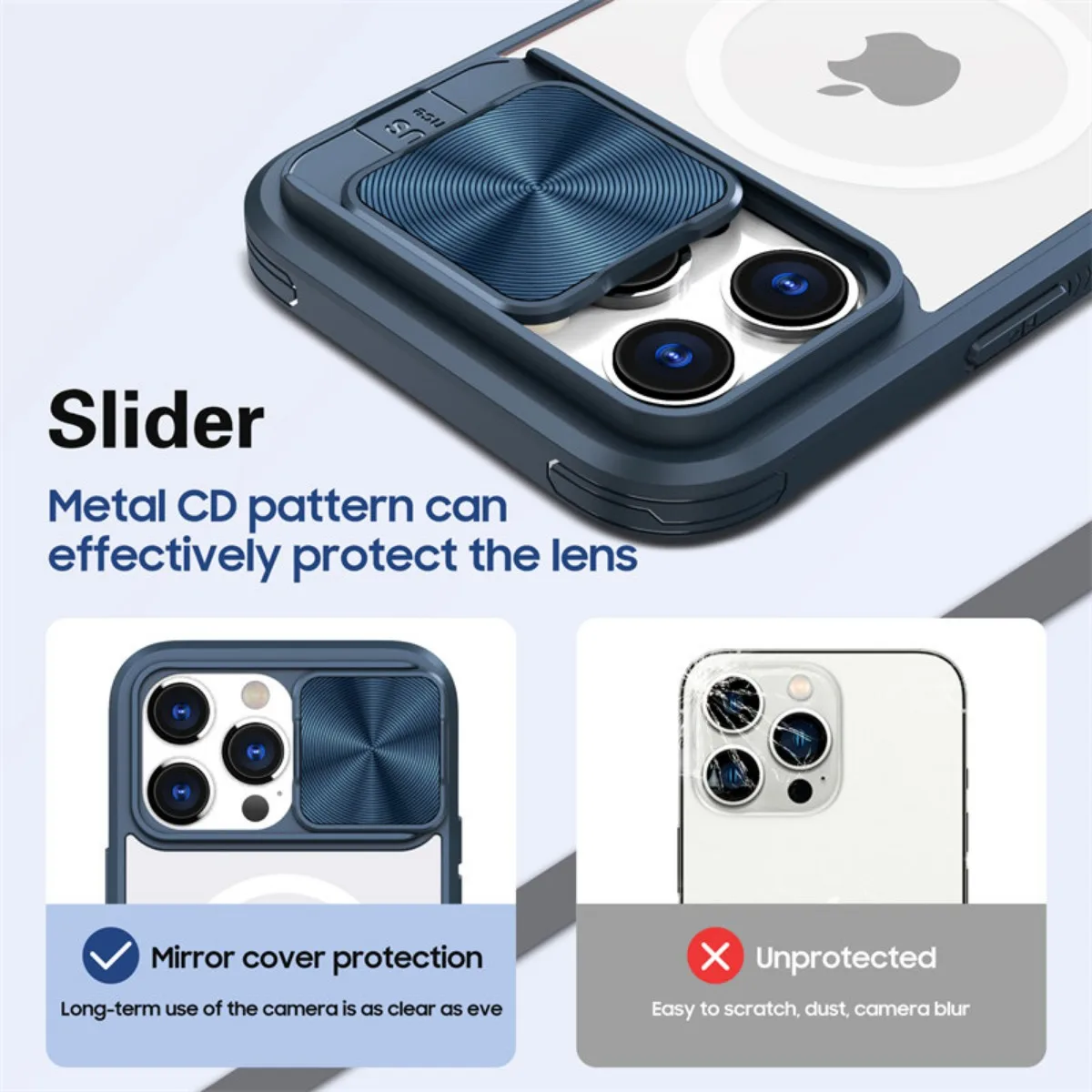 Magnetic Wireless Charging Shockproof Case with Slide Camera Lens Protection
