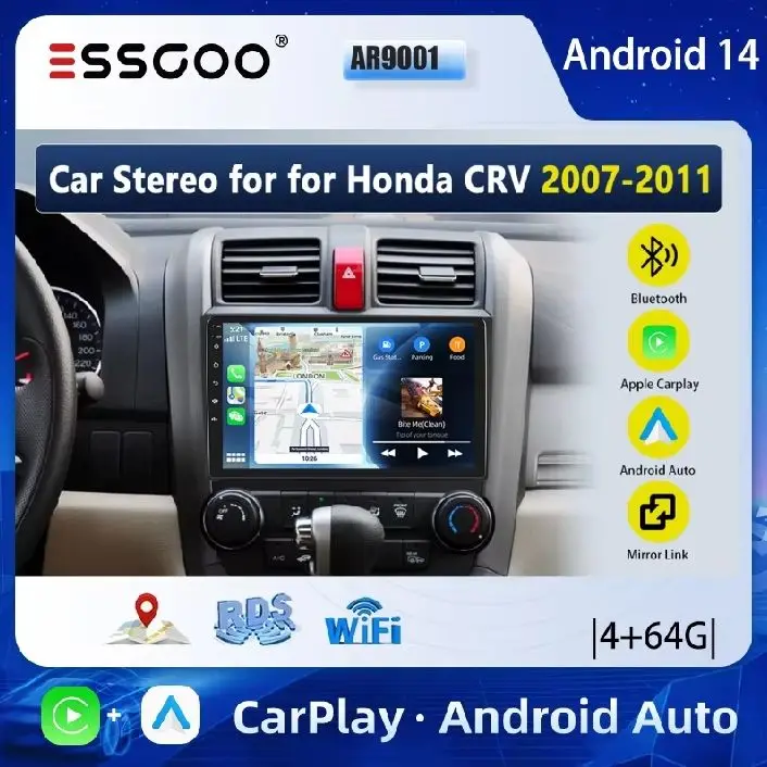 For Honda CRV 2007-2011 9Inch Touchscreen Android14 1280 x 720 Car Stereo CarPlay GPS Sat Nav BT 4+64G MP3