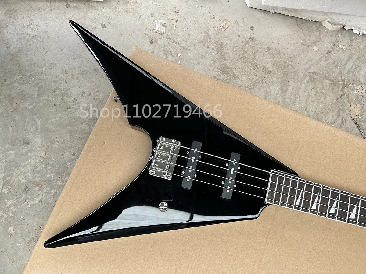 Factory All Black V Shape 4 Strings Electric Bass Guitar