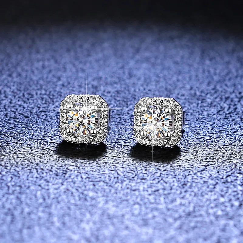 Stud Earrings Luxury Platinum Pt950 Moissanite Diamond Earrings for Women Deluxe Square Wrap D Color Wedding Earrings Jewelry stud earrings