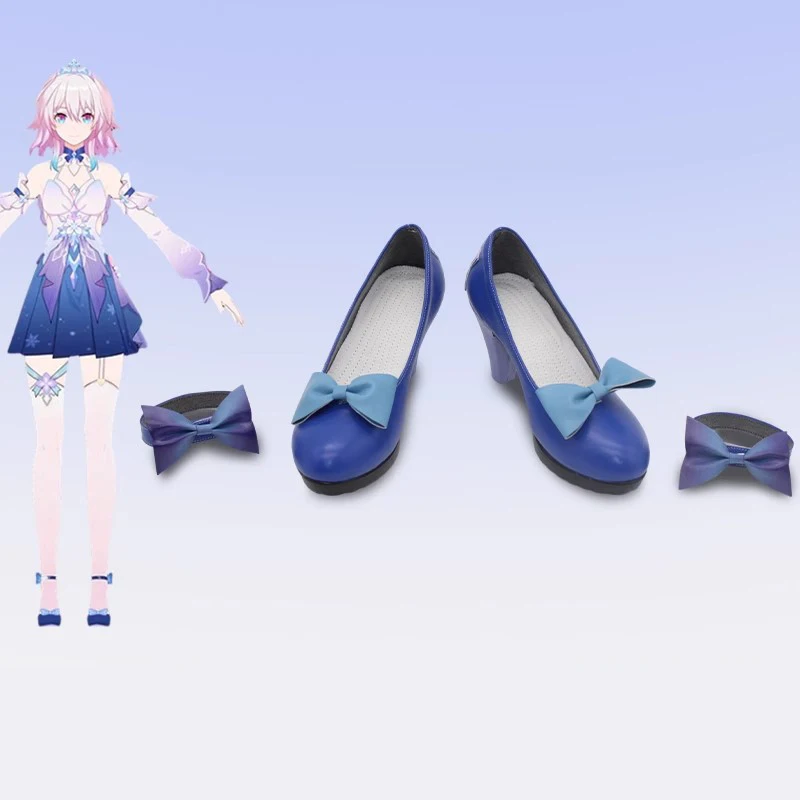 

Обувь для косплея Honkai Star Rail March 7, туфли на высоких каблуках с бантом, костюм 7 марта, женские туфли из искусственной кожи для девочек, обувь для Хэллоуина
