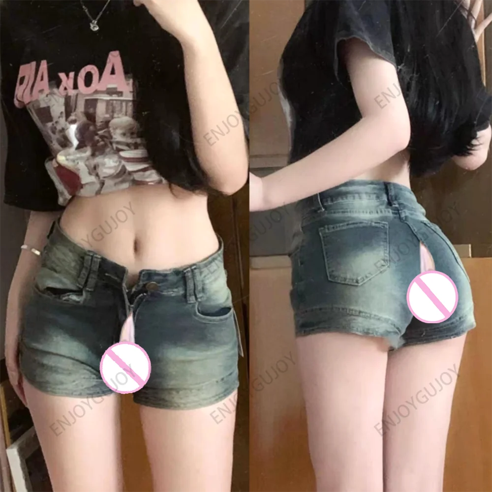 

Sexy Ultra Short Hot Pants Invisible Open Crotch Outdoor Sex Straight Leg Jeans Ms High Waisted Spicy Girls Tight Fitting Slim