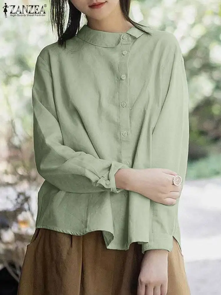 

ZANZEA 2024 Spring Loose Tunic Women Elegant Lapel Shirt Solid Long Sleeve Blouse Casual Fashion Diagonal Placket Buttons Tops