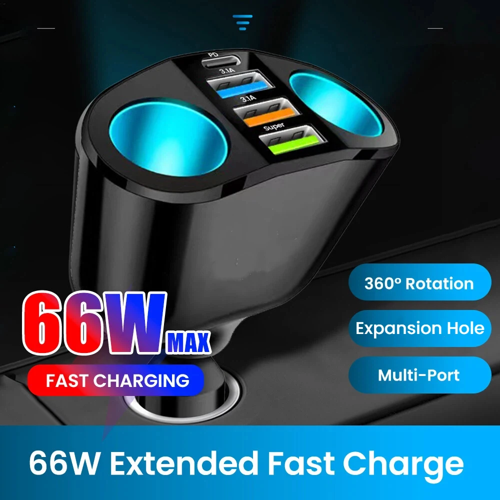 شاحن سيارة Elough 66W فائق السرعة QC3.0 مع شاشة رقمية 2 في 1 شاحن سيارة USB متعدد الوظائف