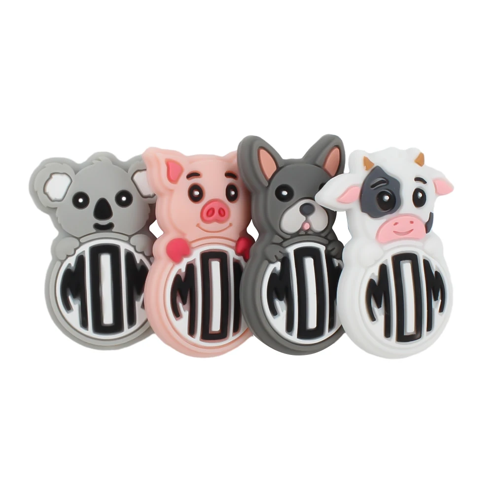 실리콘 초점 구슬 코알라 개 소 돼지 동물 실리콘 구슬 식품 등급 DIY  젖니 장난감 펜, 보석 액세서리, 10 개