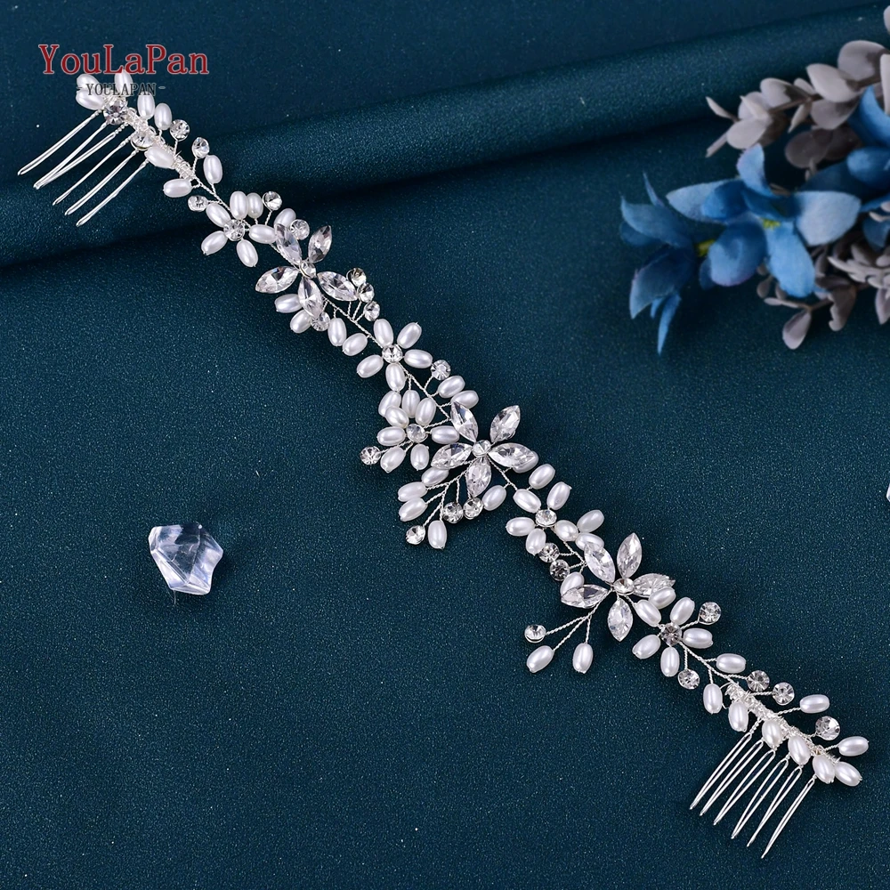 Pearl Rhinestone Chain Double Hair Comb Silver Wedding Party Hair Accessories Bridal Vine Headwear