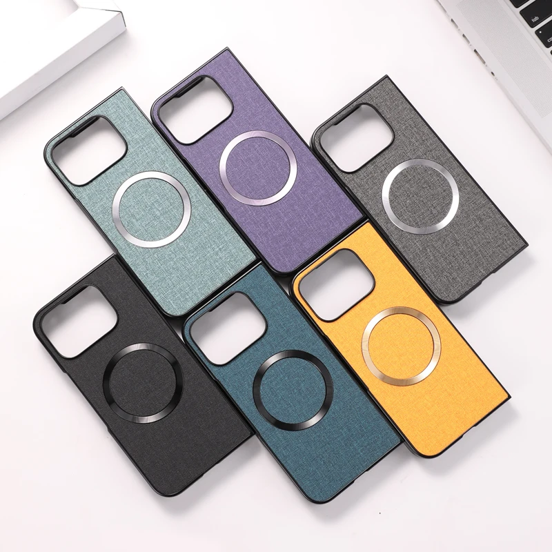 Magnetic Wireless Charging Cloth Texture Phone Case with Hard Plastic Cover