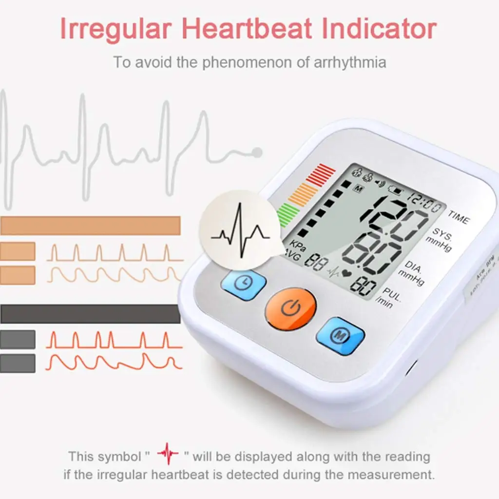 Blood Pressure Monitor Digital Sphygmomanometer Bp Monitors Electronic Tonometer Arm Cuff BPM Tensiometer