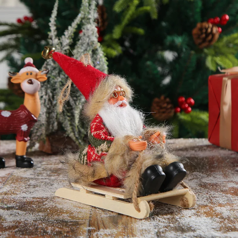 Vinyl Santa Claus Doll Christmas Decorations 2023 Sled Christmas Tree Pendant Desktop Window Ornament Party Home Accessories