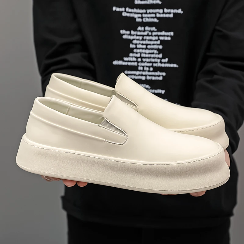 

Мужские мокасины из натуральной кожи, повседневные туфли, обувь для увеличения роста, в уличном стиле, черные, весна