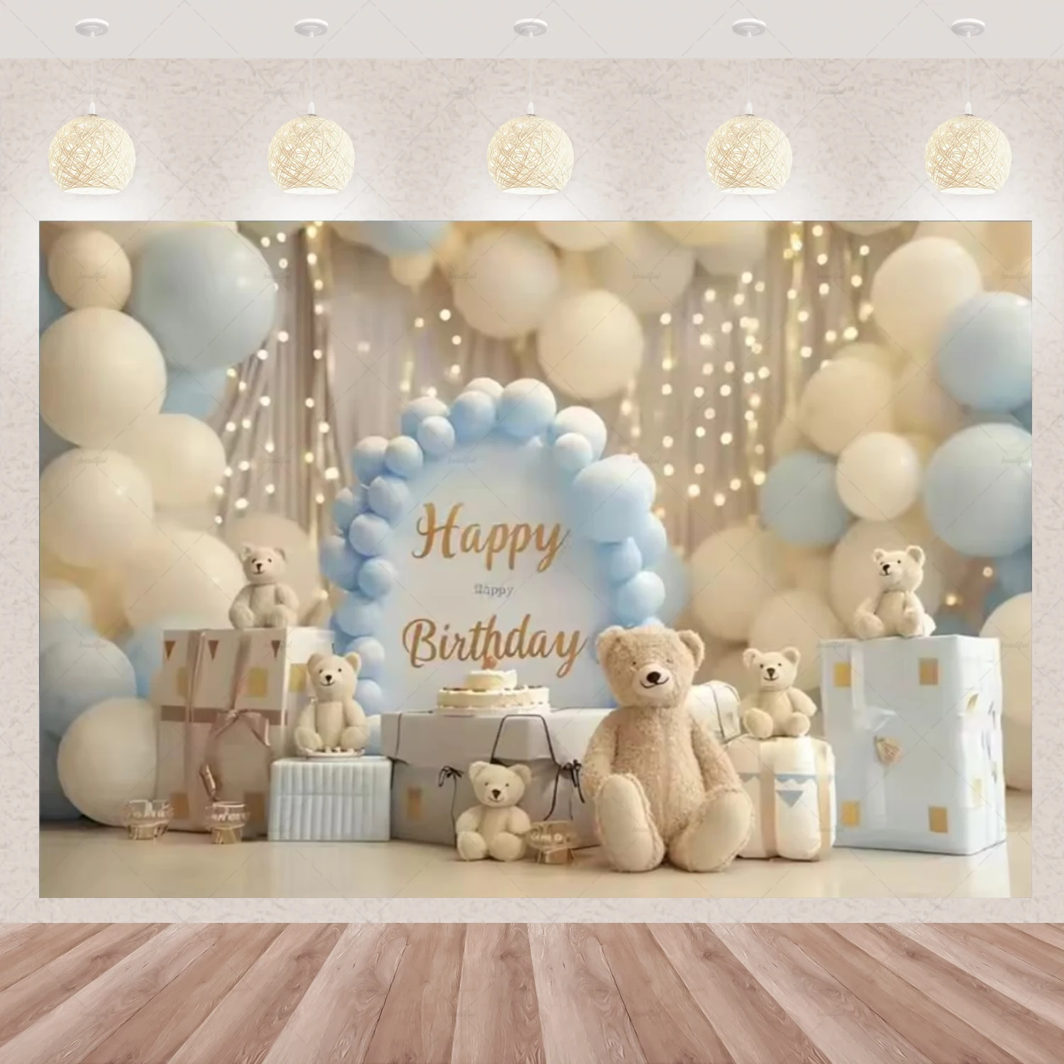 Ttincceer Sfondo Rotondo Compleanno Con Orso E Palloncini – Cielo Blu E Nuvole Per Baby Shower E 1° Festa, 200cm