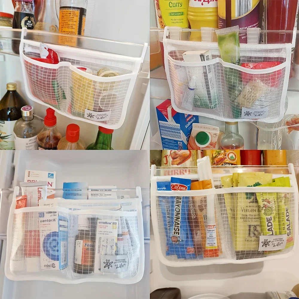 1pc-Refrigerator Storage Mesh Bag Hanging Household Classification Storage Bag Double Compartment  Storage Hanging Bag
