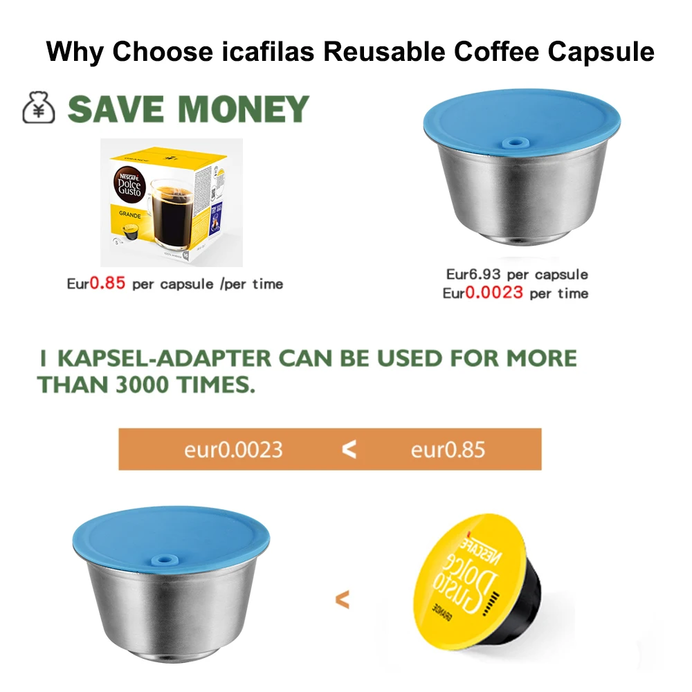 Reusable Coffee Capsules Dolce Gusto Recycle Capsule Pod for Nescafe Picolo xs Repuesto Refillable Stainless Steel Coffee Filter