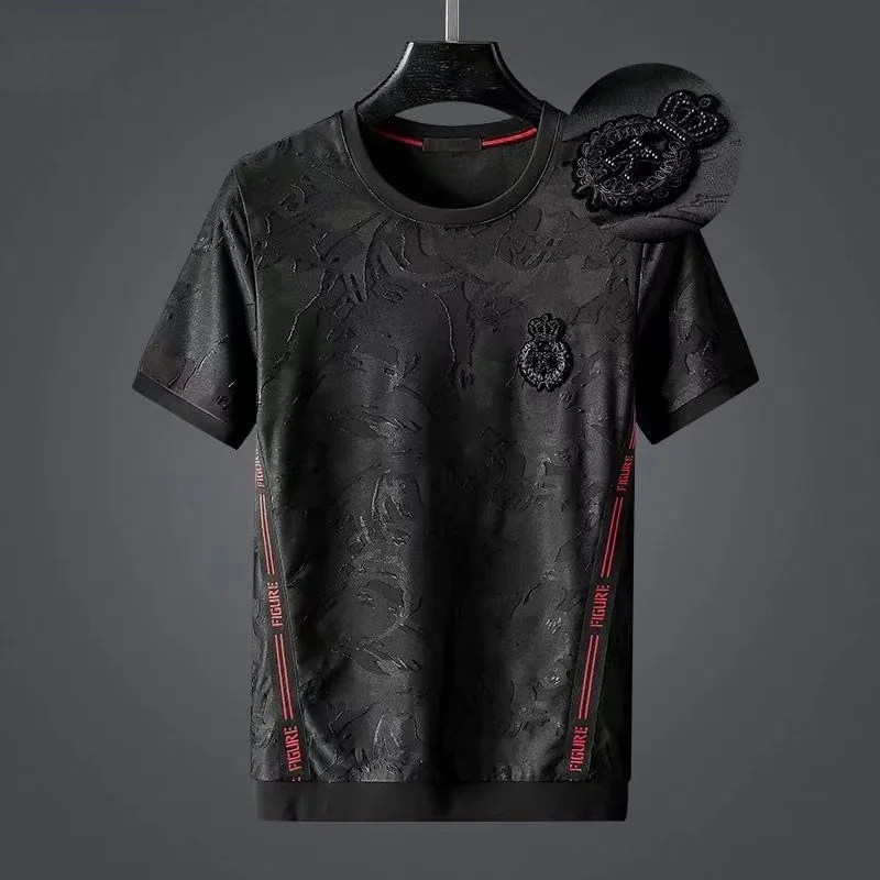 

2024 New Luxury fashion brand men's short sleeve T shirt personalized jacquard embroidery plus half sleeve men's bottoming shirt