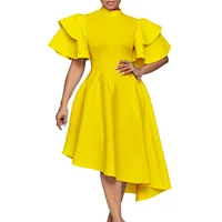S-3XL African Party Evening Dresses for Women Summer Fashion 2024 African Short Sleeve Polyester White Yellow Orange Midi Dress 2