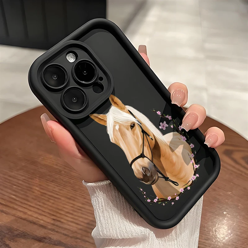 Adorable Horse-Patterned Silicone Shockproof Phone Case - Soft Protective Cover