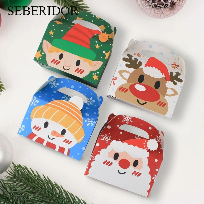 

50PCS New Christmas Series Santa Claus Elk Elf Snowman Patterns Candy Martin Cube Gift Box For Xmas Eve Party Favor Decor