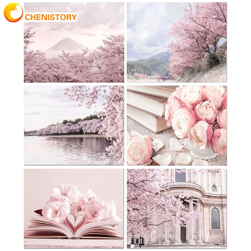 

CHENISTORY DIY Paint By Numbers Canvas Pink Scenery Acrylic Paint Coloring By Numbers Kits Adults Handpainted For Decor Gift