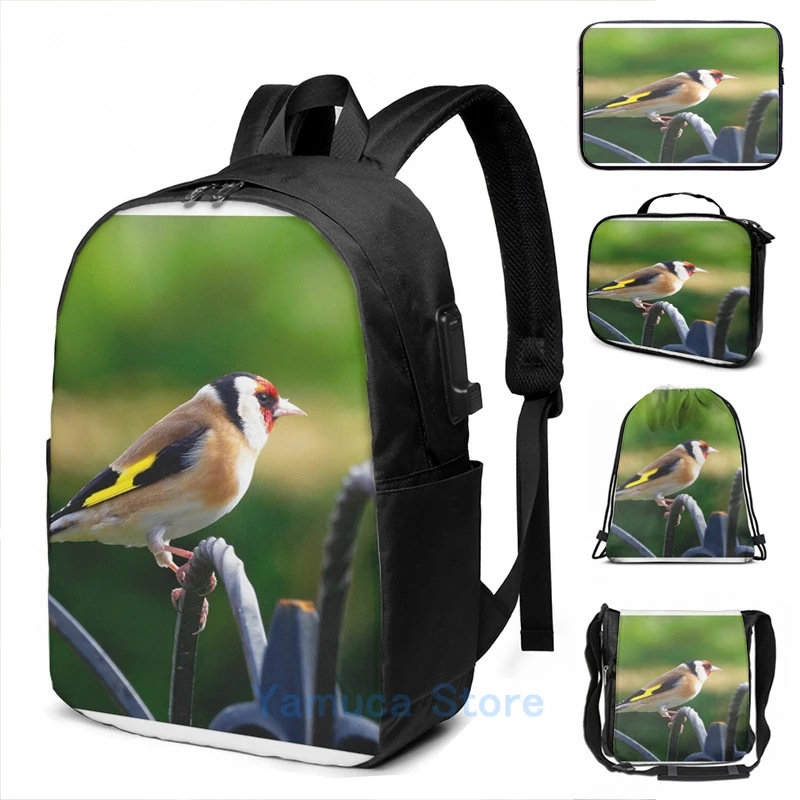 

Funny Graphic print Profile of a Goldfinch USB Charge Backpack men School bags Women bag Travel laptop bag