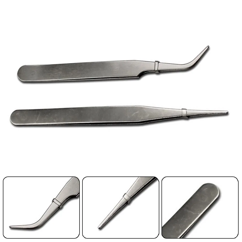 Tip Tweezers 2pcs Anti-magnetic Curved Straight Dismantling Hand Tool Set Maintenance Mini Repair Tool