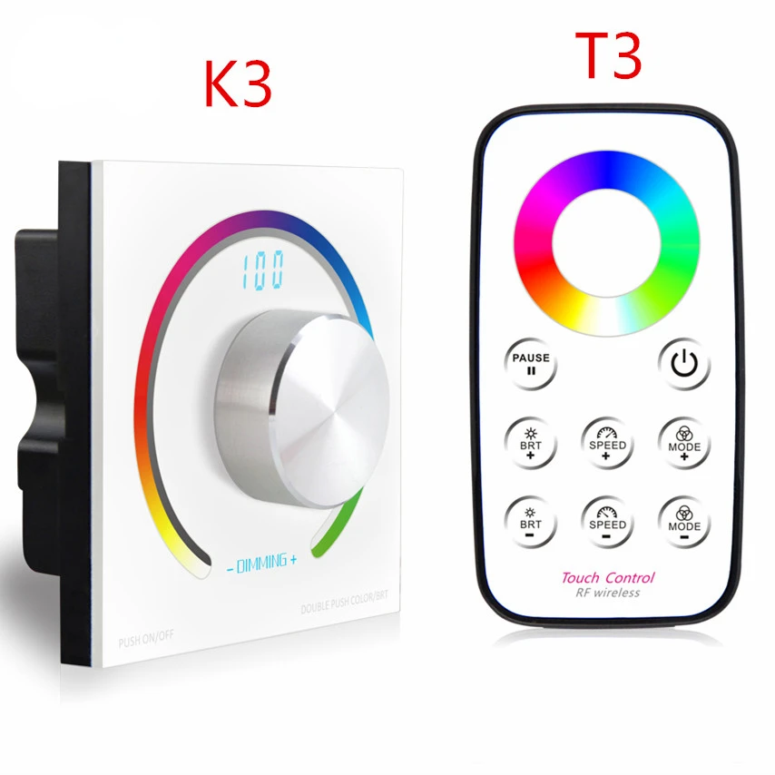 

DC12V - 24V Rotary RGB touch panel controller Switch knob RF remote RGB 3CH led dimmer For 5050 3528 2835 led strip light tape