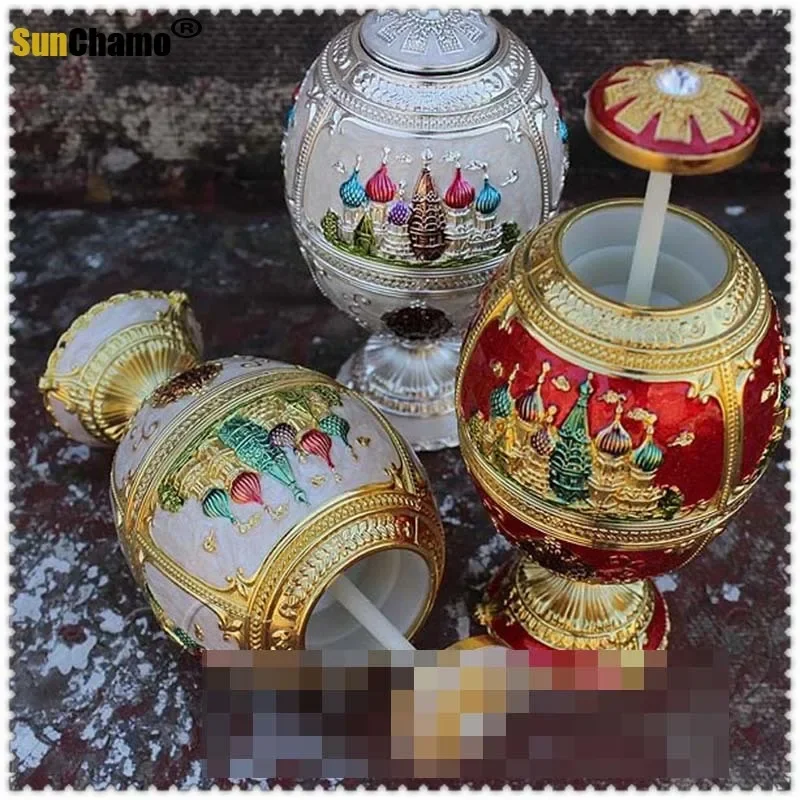 유럽 스타일 프레스 자동 이쑤시개 상자 장식, 창의적인 선물 캔, 금속 계란 모양 배럴, 작은 장식 항아리