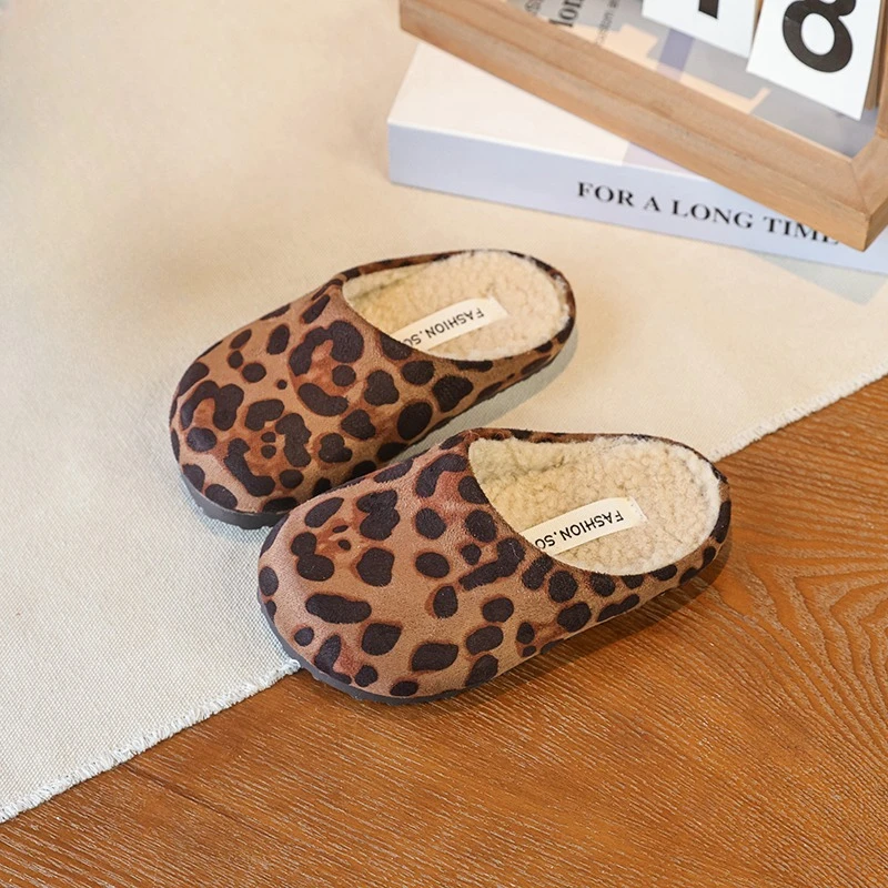 Cotton Kids Slippers Leopard Winter Shoes