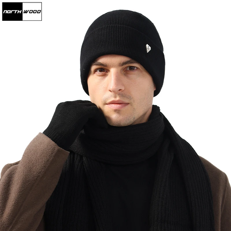 

NORTHWOOD Mens Winter Warm Beanies Hat and Scarf Sets Big Headband Knitted Hat Plus Plush Keep Warm Hat