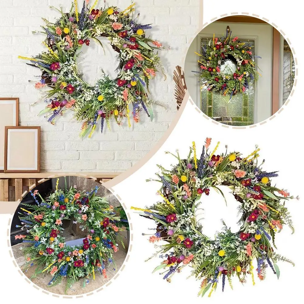 

Daisy Lavender Floret Wreath Artificial Flower Plant Restaurant Wedding Garland Festival Decoration Wall Door Hanging Home Decor