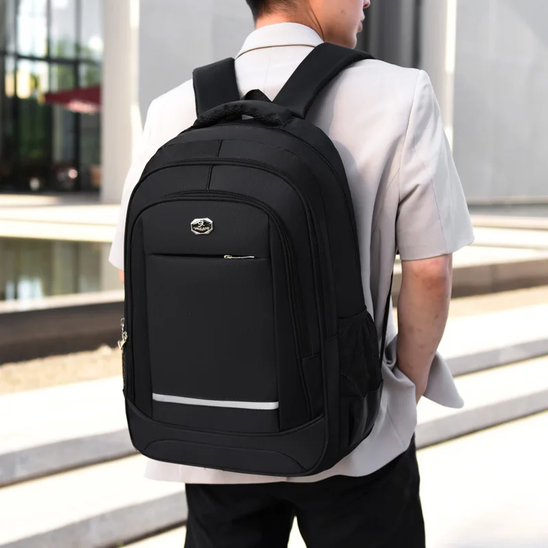 Large bag Backpack Men Women 29L Oxford Black Solid High School Bags reflective stripe Hiking25-75L Fits in 11-15 inch Laptop
