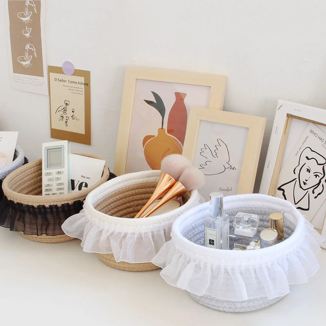 

Home Supplies Desktop Storage Basket Cotton Rope Cosmetics Remote Control Accept Box Foldable Handmade Woven Organizing Case