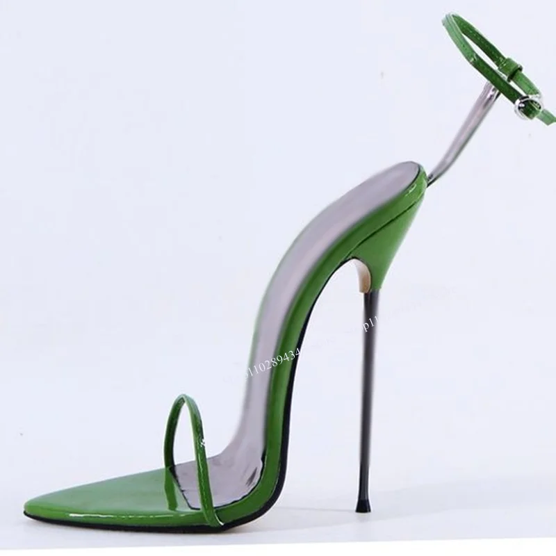

Green Shallow Hollow Buckle Sandals Pointed Toe Thin High Heel Fashion Sexy Novel Western Summer Woman Shoes Zapatillas Mujer