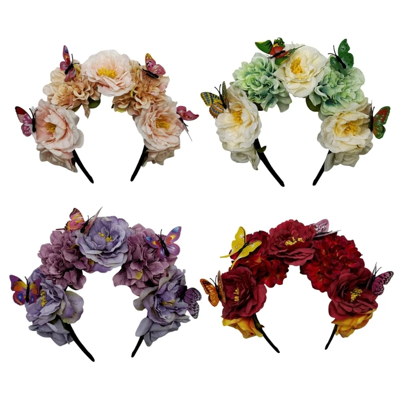 

Adjustable Flower Hairband Realistic Butterfly Decor Headband Wedding Party Bride Bohemian Cosplay Fairy Headband