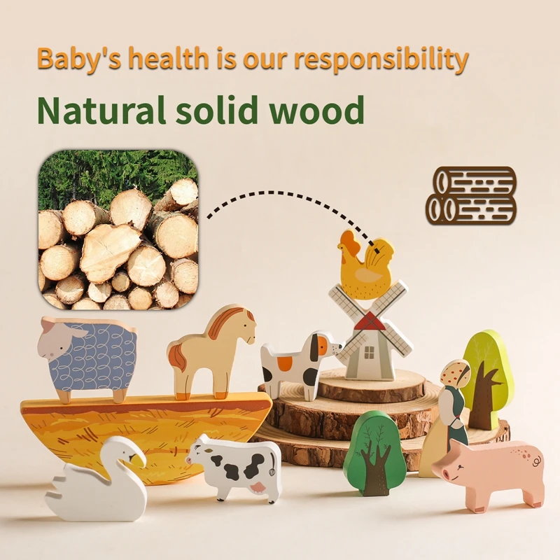 Baby Wooden Farm Stacking Toys Animal Cow Educational Toys Baby
