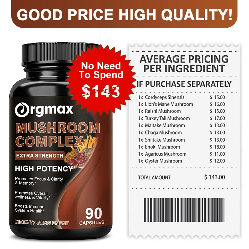 Lion Mane Cordyceps Mushroom Complex Supplement for Nootropic Brain Memory Focus Immune Stress Relief Boost Energy for lions mane mushroom capsules
