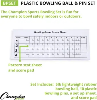 Sports Bowling Set: Rubber Ball & Plastic Pins for Training, Model:BPSET 5