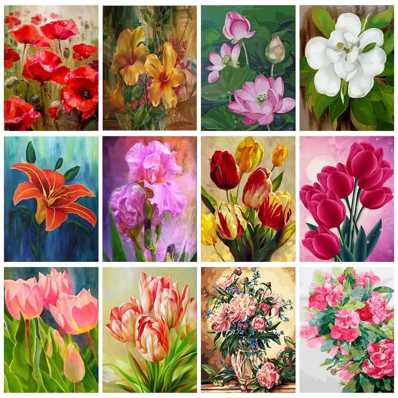 

CHENISTORY Decorative Painting By Numbers Flowers Picture Paint For Adults Coloring On Number On Canvas Gift Unique Gift