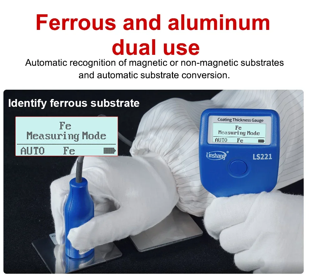 Thickness Meter LS221 Coating Gauge Mil Gage Dry Film 0-5000μm for Ferrous Non-f