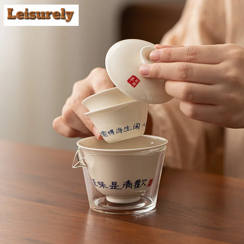 Retro Plant Ash Portable Travel Tea Set Boutique Koi Fish Set Of Cups 1 Pot 2 Cups Tea Maker Outdoor Tote Bag Accessories Craft