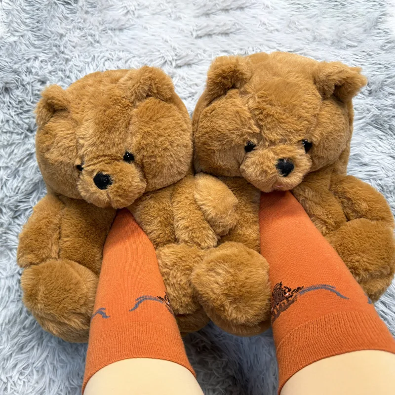 

Тапки плюшевые с мультяшным медведем, Мультяшные тапочки для взрослых и детей, удобная теплая Домашняя обувь с поролоновой подошвой, размер 2 см